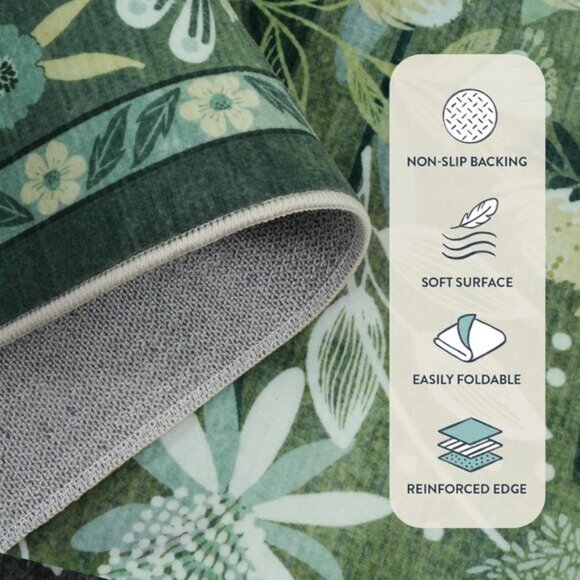 New 5x7 Green Botanical Area Rug, Washable Non-Slip Modern Carpet for Any Room - Picture 5 of 9